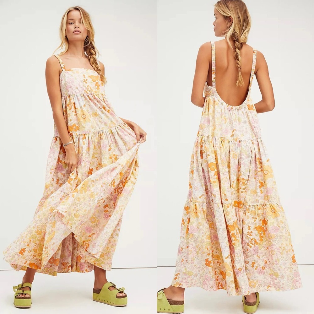 Free People Floral Maxi Dress - Orange and Pink